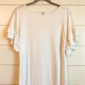 white top with ruffle sleeves